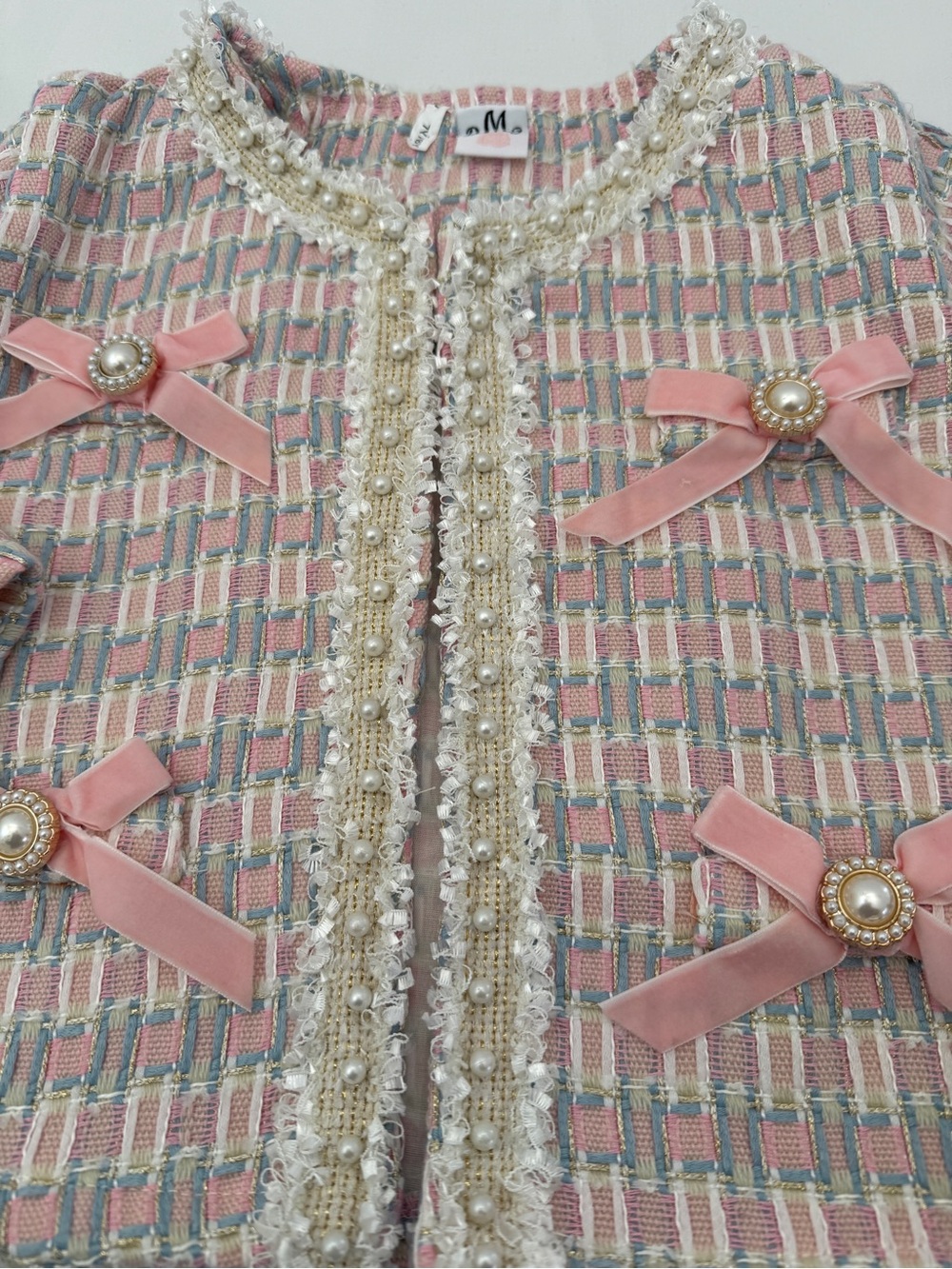 Girls' Pink Tweed Bow-Trim Jacket by BMG - Picture 3 of 10